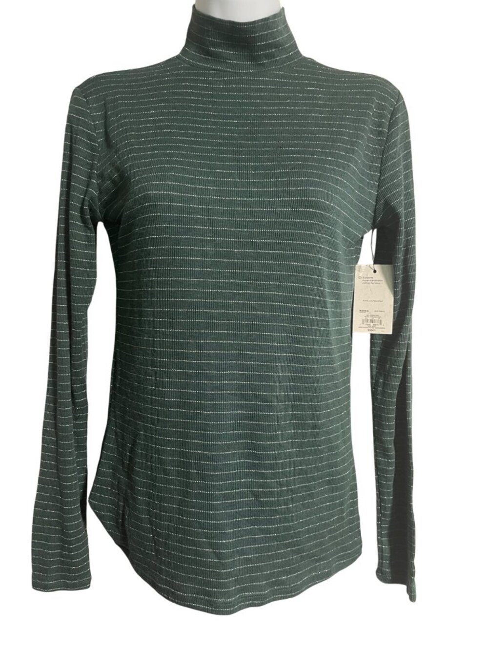 Nine West Womens Long Sleeve Fitter Turtleneck Size Small Lavish Green Striped